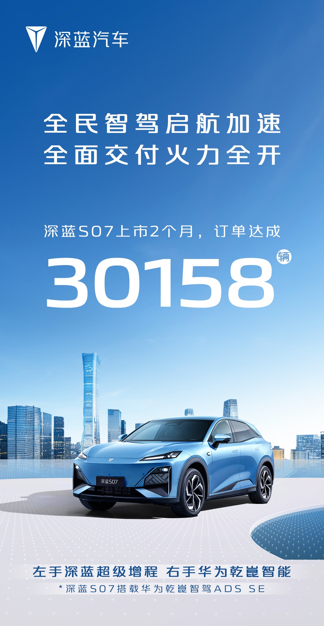 深蓝汽车:S07 上市 2 个月,订单达成 30158 辆