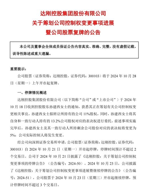 定了,明日复牌!实控人变更,未来或重组