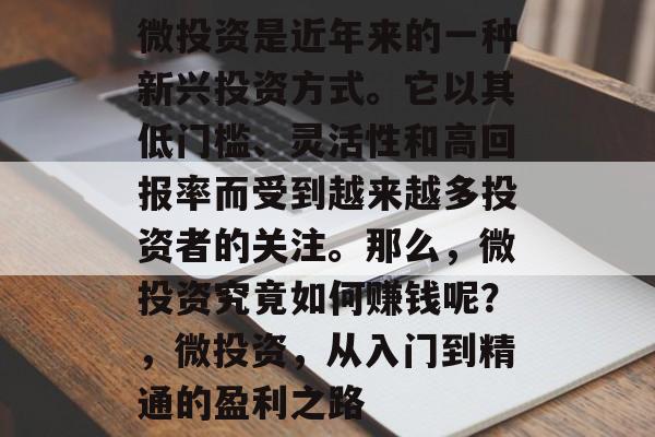 微投资是近年来的一种新兴投资方式。它以其低门槛、灵活性和高回报率而受到越来越多投资者的关注。那么,微投资究竟如何赚钱呢?,微投资,从入门到精通的盈利之路 微投资是近年来的一种新兴投资方式。它以其低门槛、灵活性和高回报率而受到越来越多投资者的关注。那么,微投资究竟如何赚钱呢?,微投资,从入门到精通的盈利之路