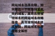 网站域名选择攻略，如何挑选一个既独特又高效的域名，高效选择独特域名的网站域名攻略指南，高效独特域名挑选秘籍，网站域名选择攻略全解析
