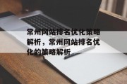 常州网站排名优化策略解析，常州网站排名优化的策略解析