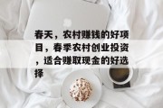 春天，农村赚钱的好项目，春季农村创业投资，适合赚取现金的好选择