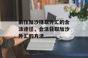 前往加沙赚取外汇的合法途径，合法获取加沙外汇的方法