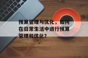 预算管理与优化，如何在日常生活中进行预算管理和优化？