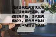 网站导航栏内容优化策略，提升用户体验，增强网站价值，导航栏内容优化，提升用户体验，赋能网站价值增长策略