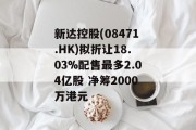 新达控股(08471.HK)拟折让18.03%配售最多2.04亿股 净筹2000万港元