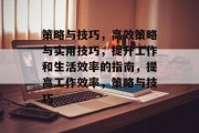 策略与技巧，高效策略与实用技巧，提升工作和生活效率的指南，提高工作效率，策略与技巧