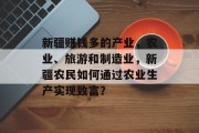 新疆赚钱多的产业，农业、旅游和制造业，新疆农民如何通过农业生产实现致富？