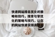 快速网站排名优化的策略和技巧，搜索引擎优化的策略与技巧，让你的网站快速获得高排名