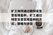 矿工如何通过做特定生意实现盈利，矿工通过特定生意实现盈利的方式，策略与途径