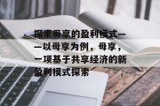 探索母享的盈利模式——以母享为例，母享，一项基于共享经济的新盈利模式探索