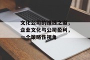 文化公司的赚钱之道，企业文化与公司盈利，一个策略性视角