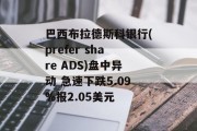 巴西布拉德斯科银行(prefer share ADS)盘中异动 急速下跌5.09%报2.05美元