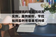 学校赚钱的常见活动及实例，案例解析，学校如何盈利并带来可持续发展
