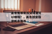 昌吉有哪些投资项目可以赚钱？，昌吉创业投资机会推荐