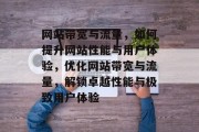 网站带宽与流量，如何提升网站性能与用户体验，优化网站带宽与流量，解锁卓越性能与极致用户体验