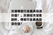 沂源哪些行业最具投资价值？，沂源经济深度剖析，哪些行业最具投资价值？