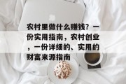 农村里做什么赚钱？一份实用指南，农村创业，一份详细的、实用的财富来源指南