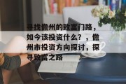寻找儋州的致富门路,如今该投资什么?,儋州市投资方向探讨,探寻致富之路 寻找儋州的致富门路,如今该投资什么?,儋州市投资方向探讨,探寻致富之路