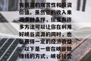 峡谷作为一种自然景观，在现代社会中依然具有很高的观赏性和投资价值。虽然它的收入来源多种多样，但是有许多方法可以让你在利用好峡谷资源的同时，也能获得一定的经济收益。以下是一些在峡谷做赚钱的方式，峡谷经营指南，寻找盈利点并提升投资回报率