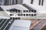 杠杆生意,如何实现盈利?,杠杆生意的盈利策略解析 杠杆生意,如何实现盈利?,杠杆生意的盈利策略解析