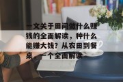 一文关于田间做什么赚钱的全面解读,种什么能赚大钱?从农田到餐桌,一个全面解读 一文关于田间做什么赚钱的全面解读,种什么能赚大钱?从农田到餐桌,一个全面解读