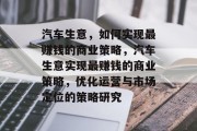 汽车生意，如何实现最赚钱的商业策略，汽车生意实现最赚钱的商业策略，优化运营与市场定位的策略研究