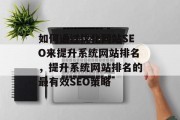 如何通过优化网站SEO来提升系统网站排名，提升系统网站排名的最有效SEO策略
