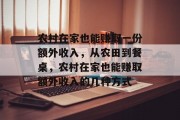 农村在家也能赚取一份额外收入,从农田到餐桌,农村在家也能赚取额外收入的几种方式 农村在家也能赚取一份额外收入,从农田到餐桌,农村在家也能赚取额外收入的几种方式