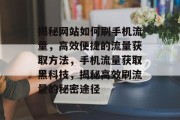 揭秘网站如何刷手机流量，高效便捷的流量获取方法，手机流量获取黑科技，揭秘高效刷流量的秘密途径