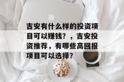 吉安有什么样的投资项目可以赚钱？，吉安投资推荐，有哪些高回报项目可以选择？