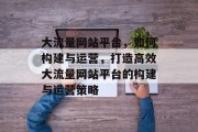大流量网站平台，如何构建与运营，打造高效大流量网站平台的构建与运营策略