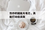 热炒的储能大电芯，真能打动投资商