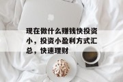 现在做什么赚钱快投资小,投资小盈利方式汇总,快速理财 现在做什么赚钱快投资小,投资小盈利方式汇总,快速理财