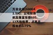 万业企业(600641.SH)：公司拟择机出售富乐德605.13万股股票，占其总股本的1.79%