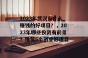2023年武汉有什么赚钱的好项目?,2023年哪些投资有前景?推荐5个创业好项目 2023年武汉有什么赚钱的好项目?,2023年哪些投资有前景?推荐5个创业好项目