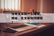 没有文采做什么赚钱，揭秘，无文采如何赚钱？