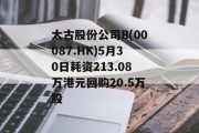太古股份公司B(00087.HK)5月30日耗资213.08万港元回购20.5万股