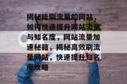 揭秘能刷流量的网站，如何快速提升网站流量与知名度，网站流量加速秘籍，揭秘高效刷流量网站，快速提升知名度攻略
