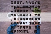 互联网网站流量排名对于任何企业来说都是至关重要的。在今天的数字时代，网络已经成为人们获取信息、娱乐和交易的重要途径。然而，如何获得更高的搜索引擎排名呢？这就需要我们了解并掌握一些关键的SEO技巧。，提升您的企业网站流量，SEO技巧解析