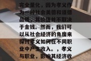 孝义的经济收入并不能完全量化，因为孝义作为一种社会美德和道德品质，其价值并不取决于金钱。然而，我们可以从社会经济的角度来探讨孝义如何在不同职业中产生收入。，孝义与职业，影响其经济收入的多种因素