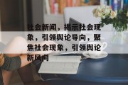 社会新闻，揭示社会现象，引领舆论导向，聚焦社会现象，引领舆论新风向