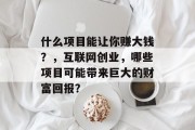 什么项目能让你赚大钱？，互联网创业，哪些项目可能带来巨大的财富回报？