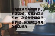 网站规划与开发技术，构建高效、专业的网络平台，高效专业网络平台构建，网站规划与开发技术揭秘
