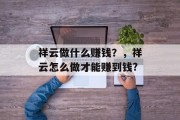 祥云做什么赚钱？，祥云怎么做才能赚到钱?