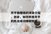 开平做赚钱的项目介绍，创业，如何利用开平的机会成功赚取财富