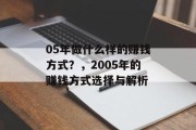 05年做什么样的赚钱方式？，2005年的赚钱方式选择与解析
