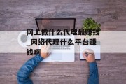 网上做什么代理最赚钱_网络代理什么平台赚钱啊