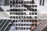 蒸汽洗车可以作为一种投资方式来获取盈利。蒸汽洗车不仅能够帮助车主快速去除汽车表面的污垢和指纹，还能有效地清洁汽车内部。以下是蒸汽洗车的具体做法以及可能的利润来源。，蒸汽洗车市场，一种潜在的投资机会