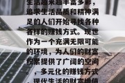 在现代社会中,人们的生活越来越丰富多彩,追求生活品质和精神满足的人们开始寻找各种各样的赚钱方式。现世作为一个充满无限可能的环境,为人们的财富积累提供了广阔的空间。,多元化的赚钱方式,现代生活的财富增值途径